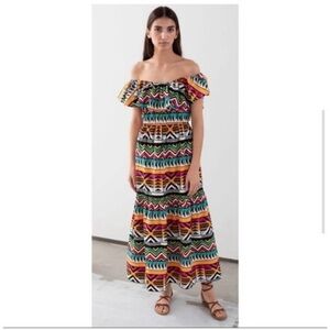 Paris Atelier & Other Stories Aztec Print Maxi Tiered Ruffle Dress Size 6